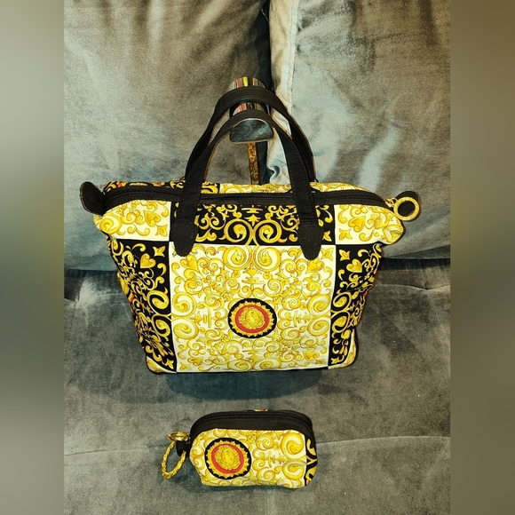 NWOT Authentic Gianni Versace Baroque Medusa Fabric Matching Handbag Set - Picture 12 of 16